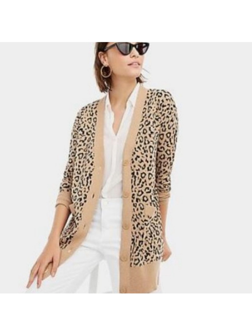 J. Crew V-neck Cardigan Sweater In Leopard Jacquard